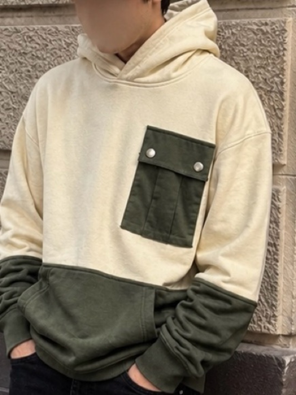 Wesc Cream and Olive Two-Tone Pocket Hoodie